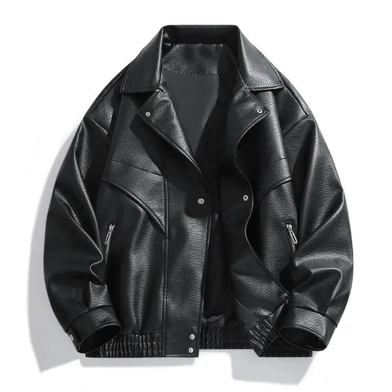 

Autumn Man Leather Jacket Motorcycle Punk Long Sleeve Male Coat Windproof Single-Breasted Oversize Men Outerwear