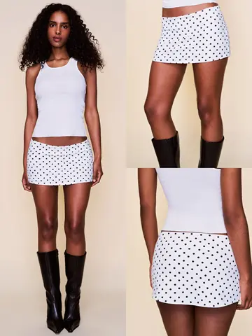 Guiz White Polka Dot Low-Waist Elastic Hip-Hugging Skirt Versatile Casual Mini Skirt Pants Sexy Women's Short Skirt Fashionable Half Skirt with Built-In Underwear Lining