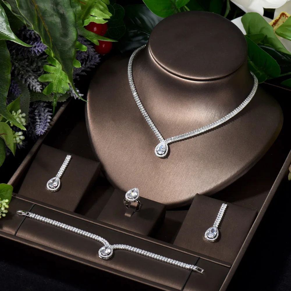 

HIBRIDE Beautiful Wter Drop CZ Necklace Set Women Fashion Jewelry Sets Bridal Weeding Jewelry parure bijoux femme mariage N-1568