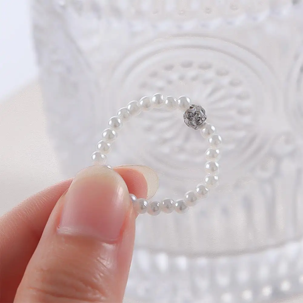 1PC Fashion Handmade Braided Imitation Pearl Colorful Rhinestones Rings for Women Heart Crystal Party Jewelry Gifts