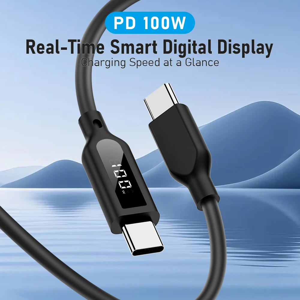 Lemorele 100 W USB-C-Kabel mit Digitalanzeige, weiches Silikondraht, schnelles Aufladen für iPhone 15/14/13 Huawei 480 Mbit/s Datenübertragung