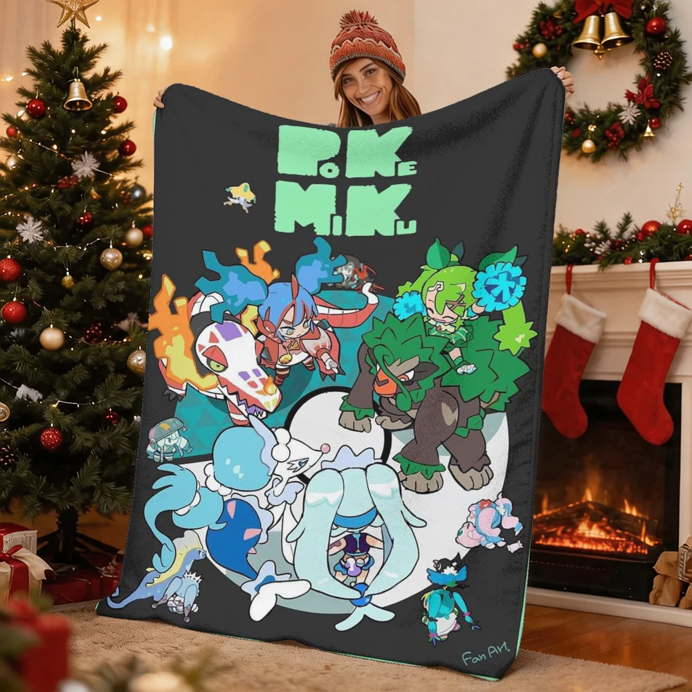 Pokemon Pikachu Gengar Bulbasaur Charmander Squirtle Psyduck Flannel Throw Blanket Soft Warm Blanket for Sofa Bed Home Decor Gif