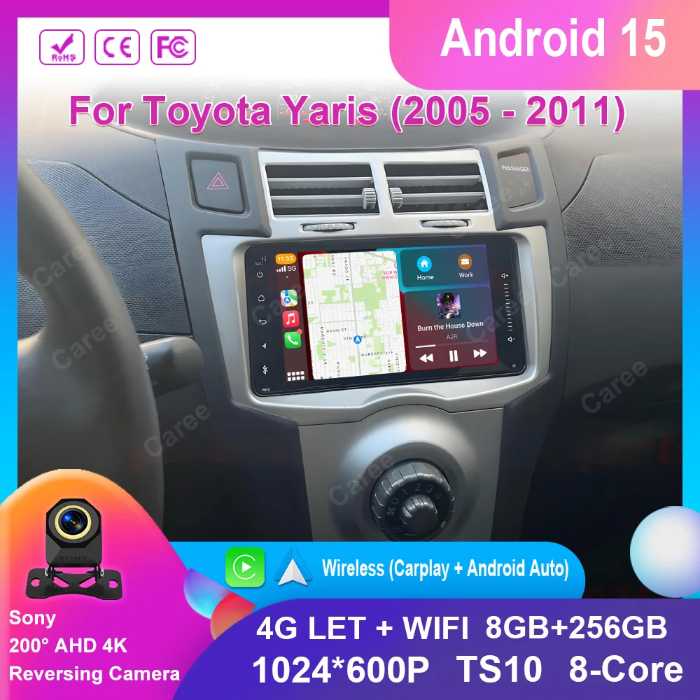 

7" Android 15 Car Radio GPS Player For Toyota Yaris 2005 2006 2007 2008 2009 2010 2011 Stereo CarPlay Autoradio Video Bluetooth
