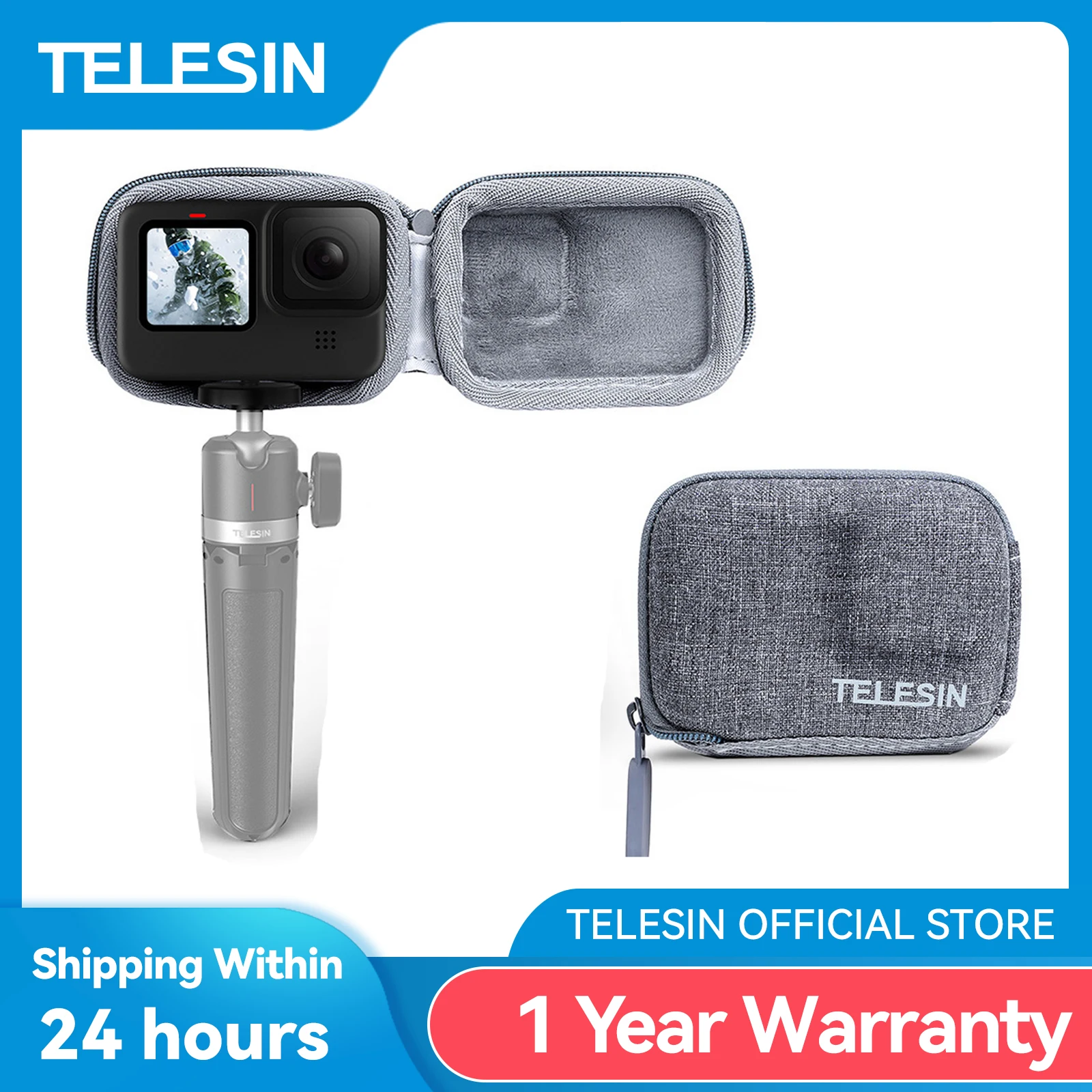 TELESIN-Mini sac de protection de rangement, étui de transport semi-ouvert brossé à dégagement rapide pour GoPro fore9, GoPro fore10, 11, 12, noir