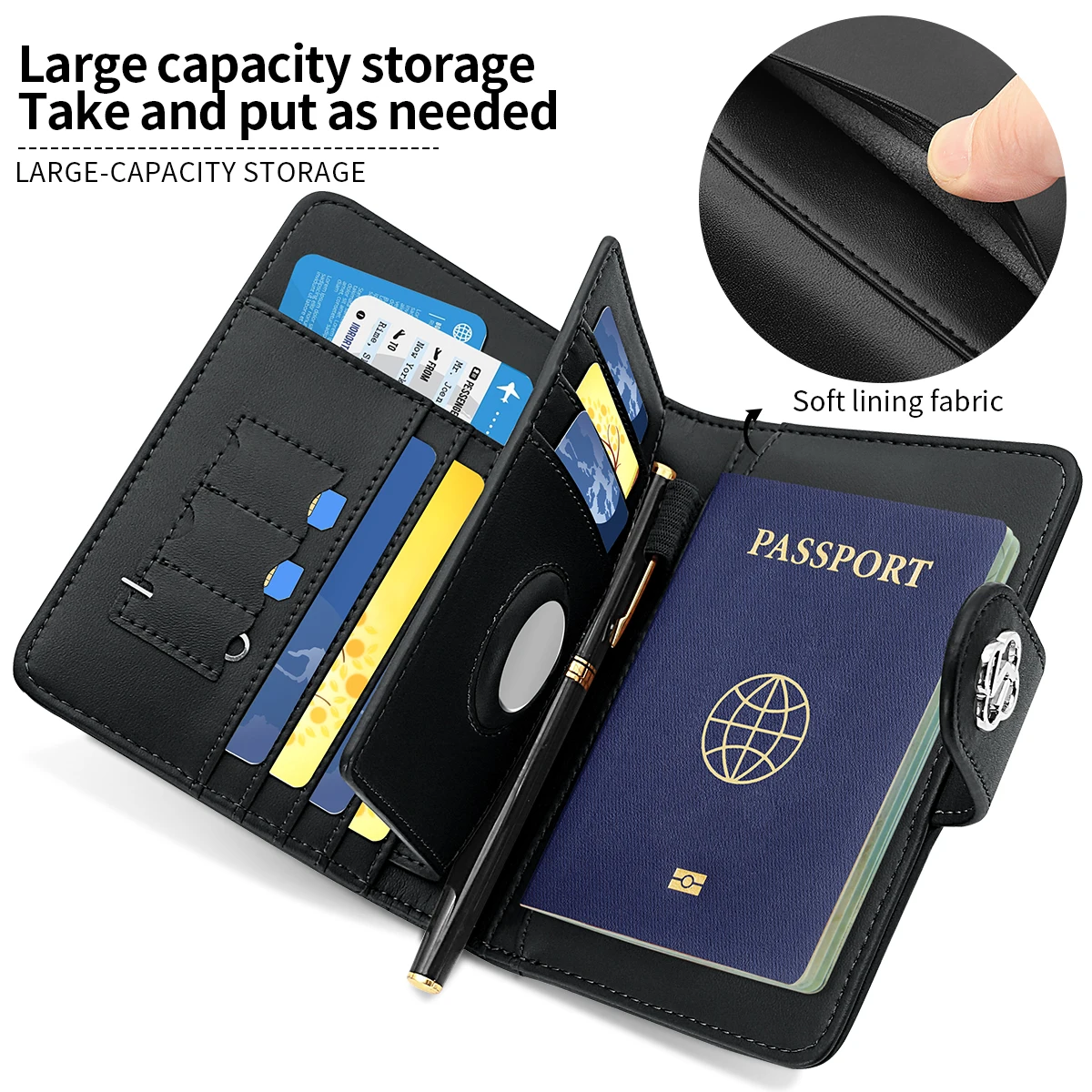 VIETAO Multifunctional Travel Passport Holder Wallet with Pen Holder&Coin Slot, Letters Printing PU Leather Passport Wallet