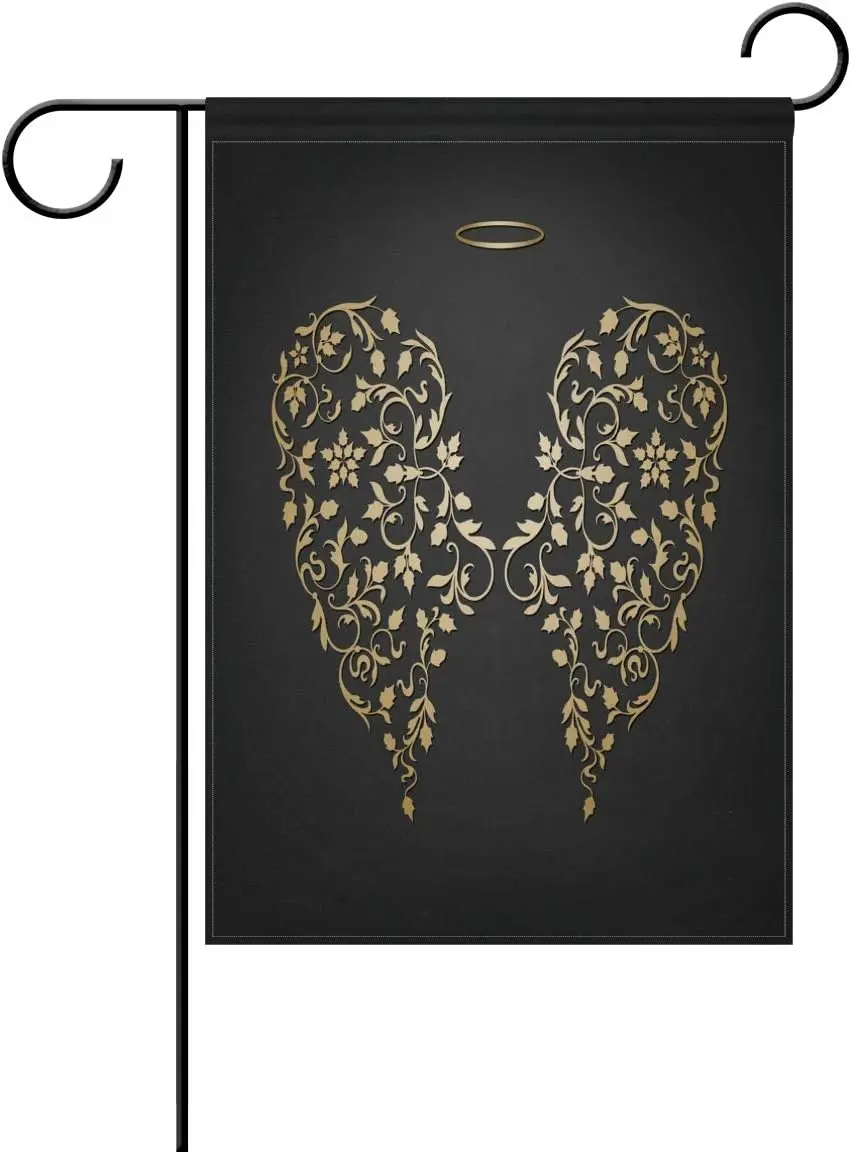OPRINT Elegant Angel Golden Wings and Halo Garden Flag Banner 12 x 18 Inch Double Sided Polyester Home Decor IIX WZZ