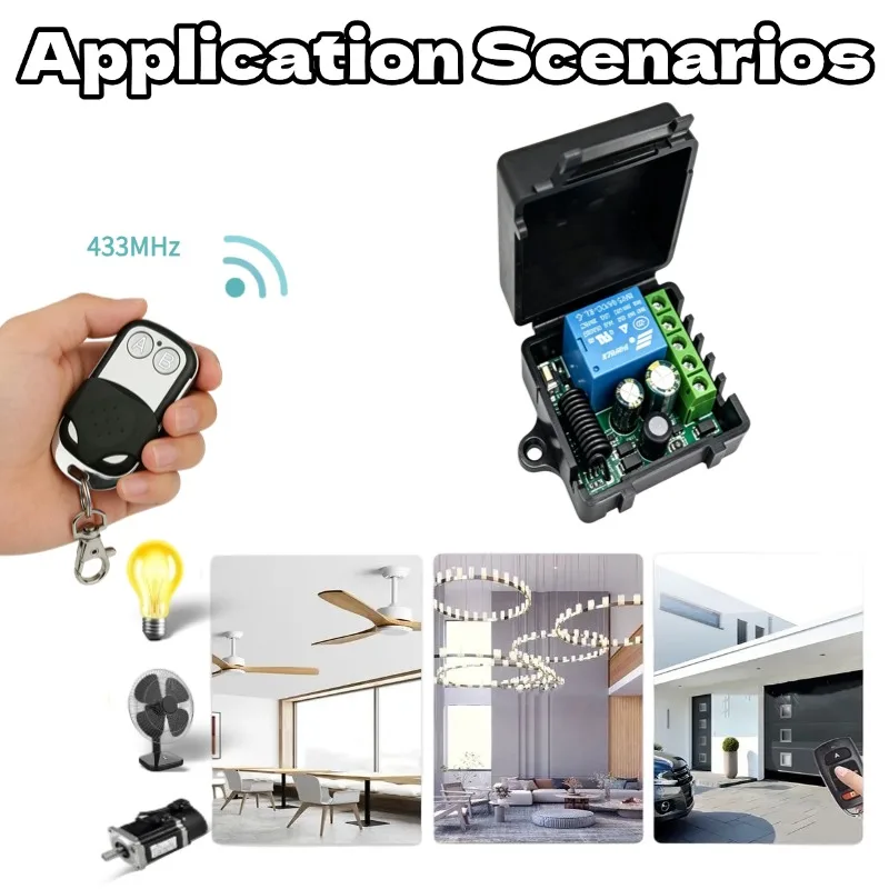 AC220V 1CH 433MHz RF Relay Receiver Wireless Remote Control Switch With Sliding Cover 2Button Remote Transmitter For Garage Door