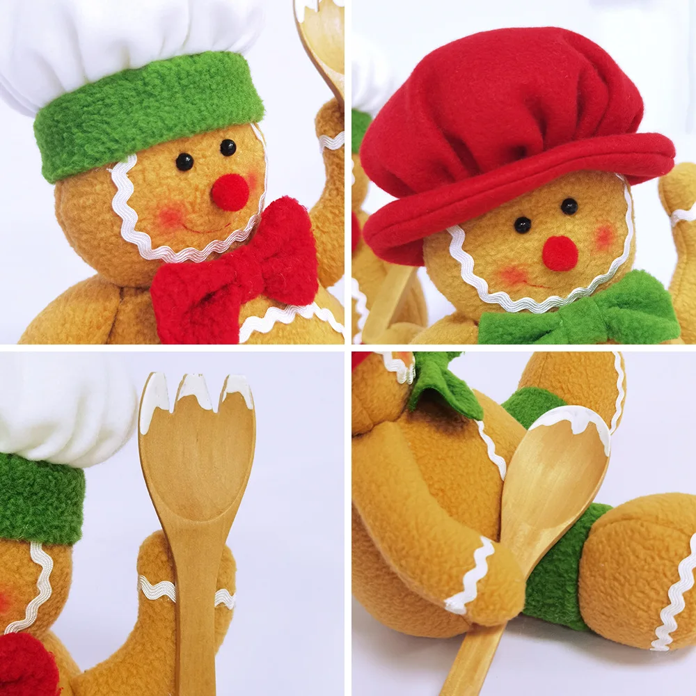Holiday Time Christmas Gingerbread Sitters Gingerbread Boy and Girls Chef Table Decor Ornament