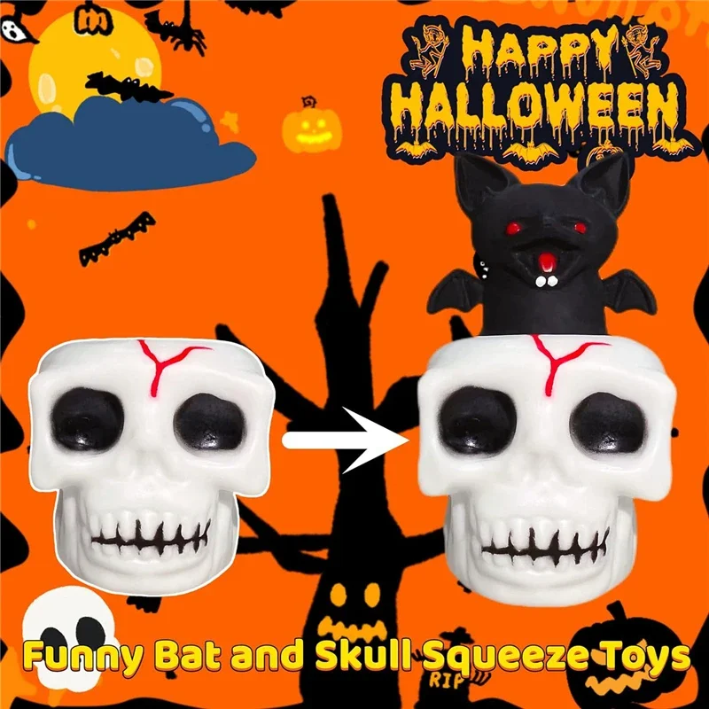 Cute Halloween Squeeze Pop Out Toy Ghost Pumpkin Ghost Skull Bat Squishy Fidget Toy For Adults Anxiety Relief Decompression Toy