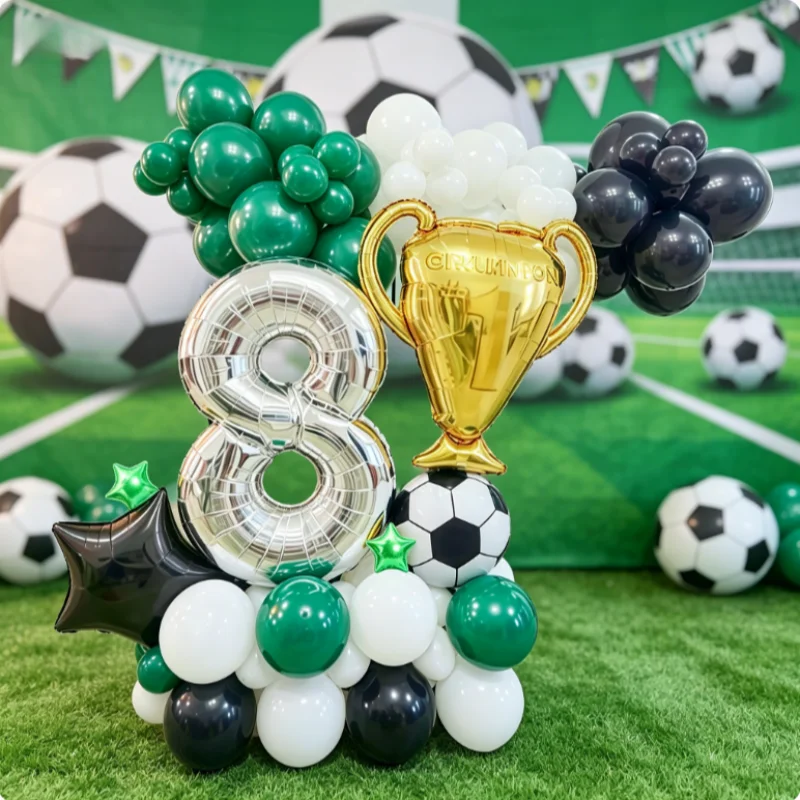 1 ensemble de ballons de football en aluminium à l'hélium, décorations de fête d'anniversaire pour enfants garçons, ballon numéro argenté de 32 pouces, fournitures sportives de football