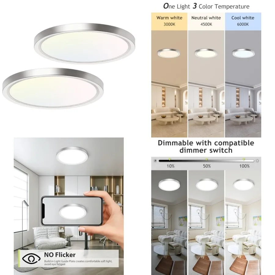2PACK Flush Mount LED Ceiling Light Fixture, 12Inch 28W, Dimmable 3000K-4500K-6000K Ceiling Lamp 3200LM Low Profile Ceiling Lig