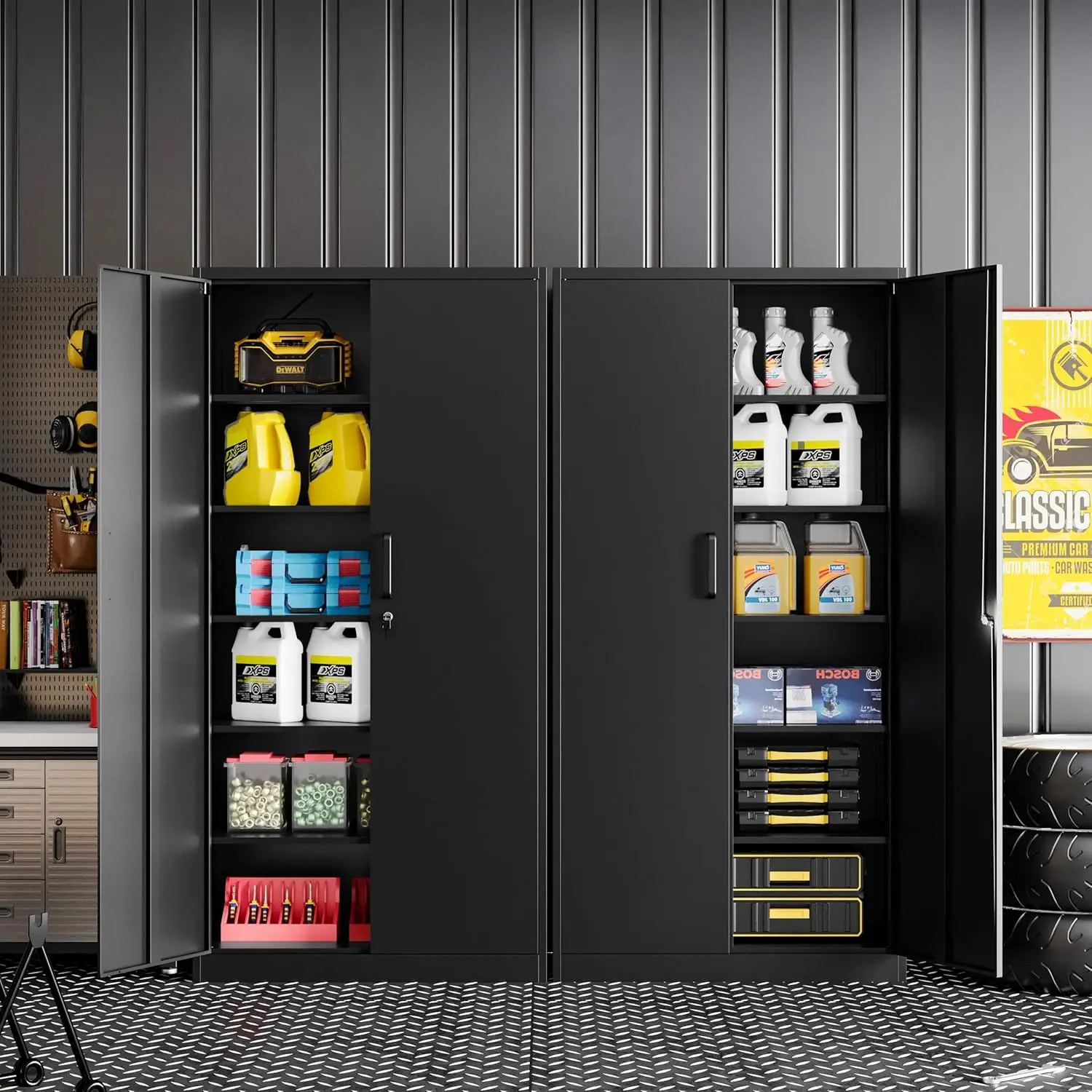 

Garage Storage Cabinet with Lock and 5 Adjustable Shelves, Metal Storage Cabinet Steel Tool Cabinets with Locking Door