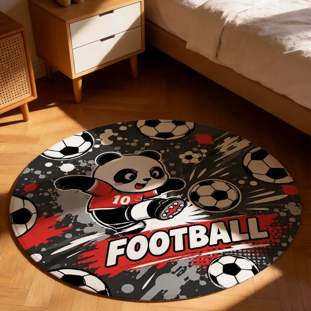 Cute Panda Mascot Football Game Area Rug Play Mat for Kids Nursery Toddler Room Sports Decor