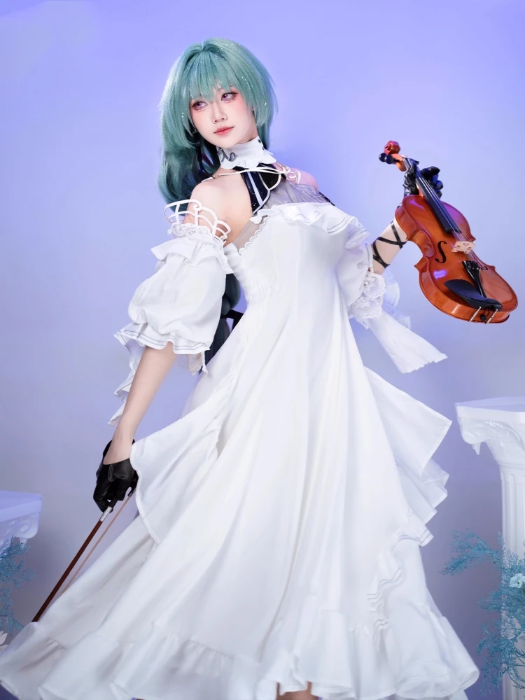 Пиролова Косплей Костюм Игра Wuthering Waves Аниме Женское Белое Платье Comic-con Карнавальный Вечерние Костюм Ролевая Игра Одежда Полный Комплект