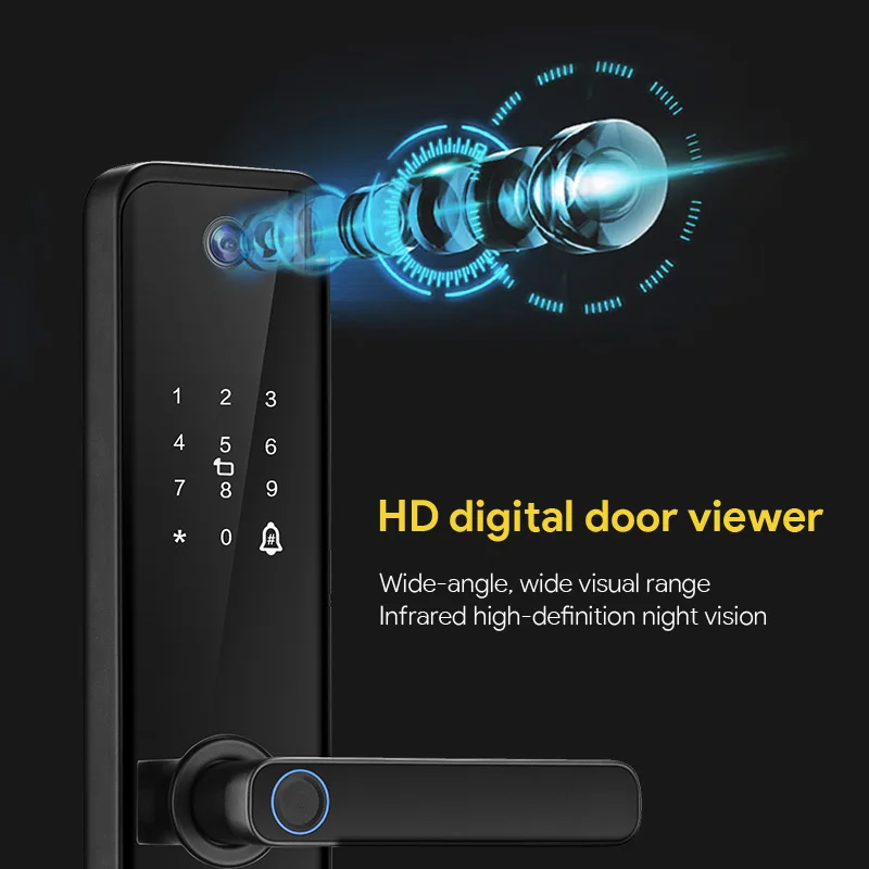 مقاوم للماء في الهواء الطلق رمز بصمة واي فاي قفل مقبض الباب الإلكتروني الذكي مع كاميرا هاتف باب الفيديو متوافقة #3