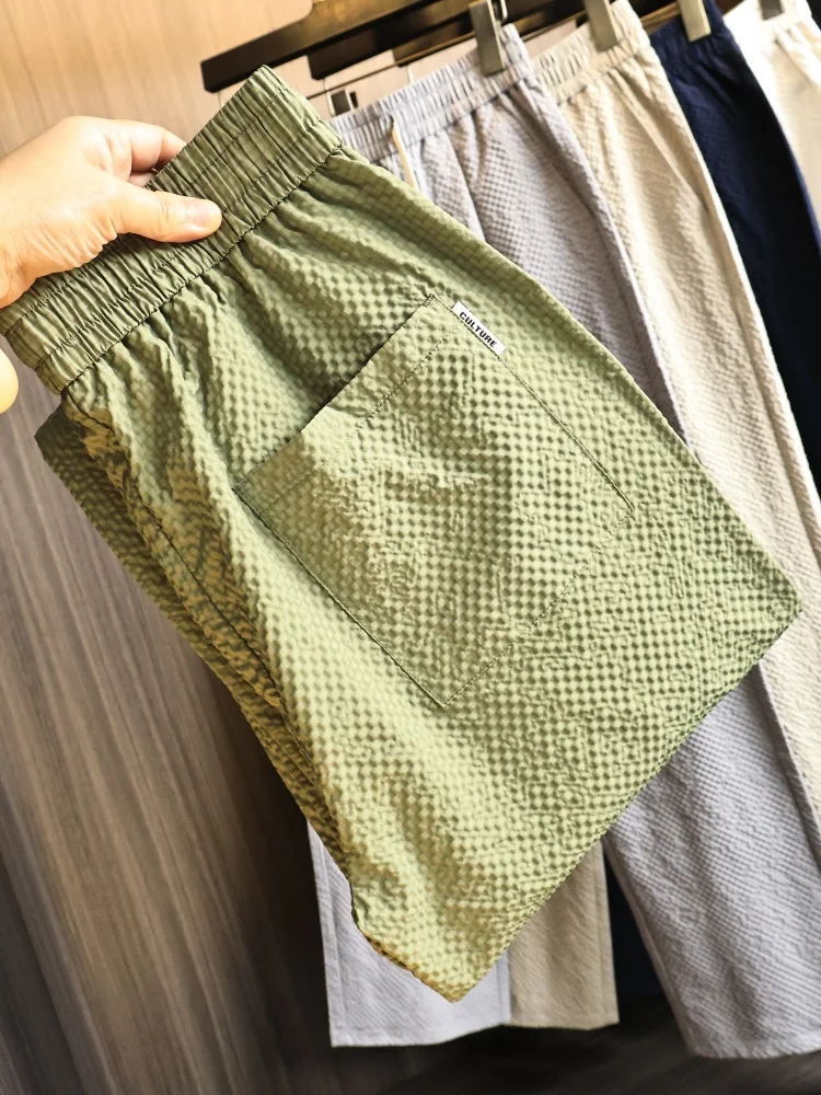 

High-End Texture Bubble Cloth Men's Summer Casual Pants Breathable Cool Feeling Elastic Waist Straight Leg Fashionable Urban ...