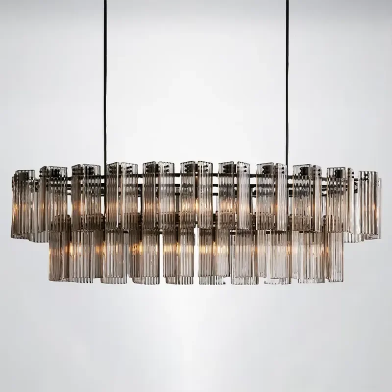 Nordic Modern Double Layer Smoke Glass Chandelier Transparent Texture Pendant Light For High End Restaurant Interior