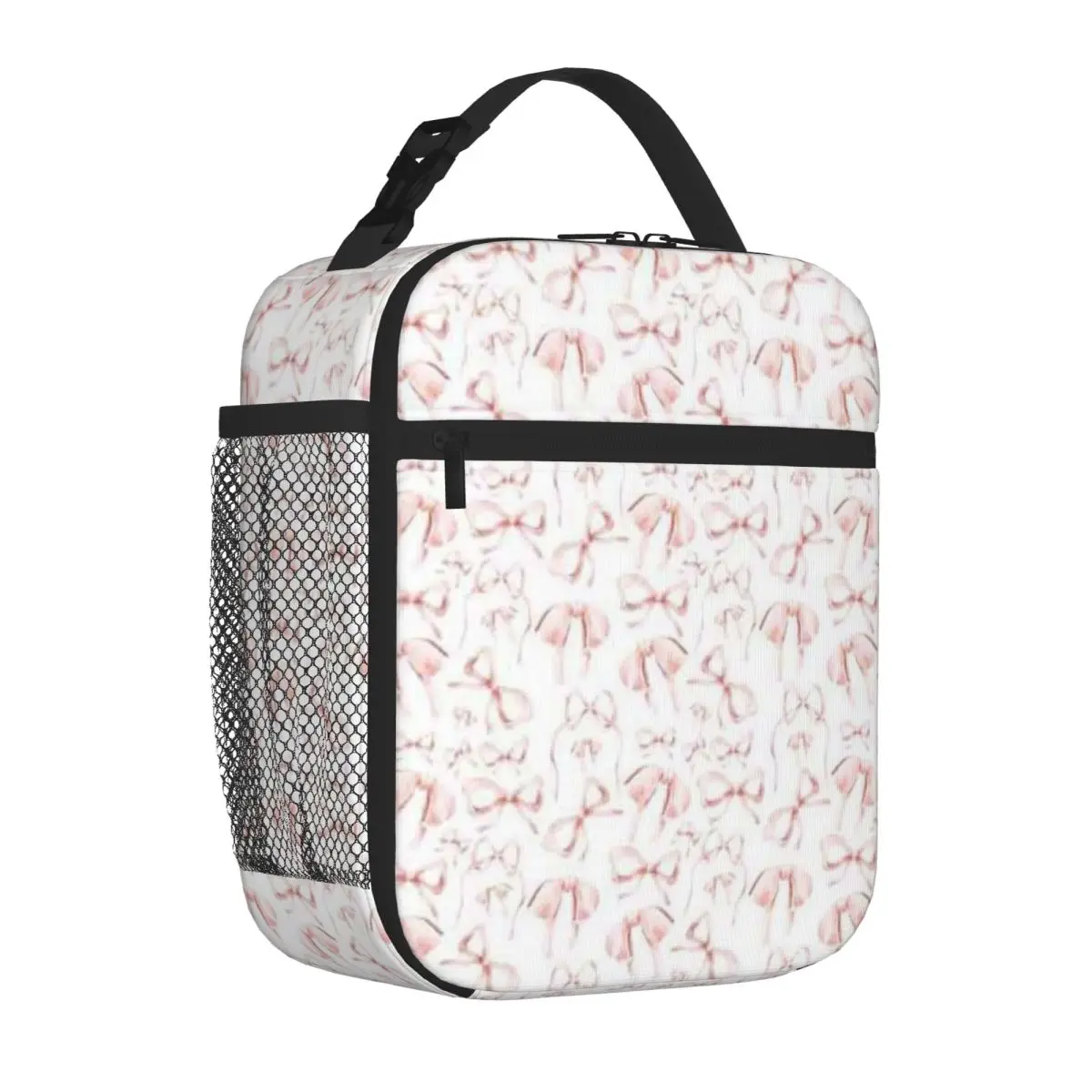 Bestselling Preppy Pale Pink Watercolor Goth Girlie  Ribbons Plant Print Waterproof Lunch Bag Wilderness  Durable Lunch Bag