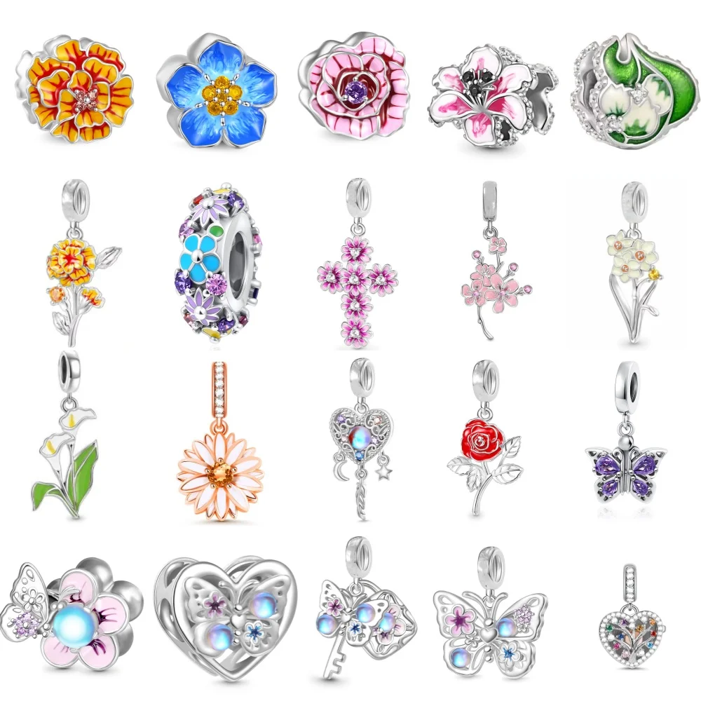 

Fashionable 925 Silver Drip Oil Flower Rose Pendant Pendant, Fit Women's Bracelet, Necklace Accessories, Perfect Gift Choice