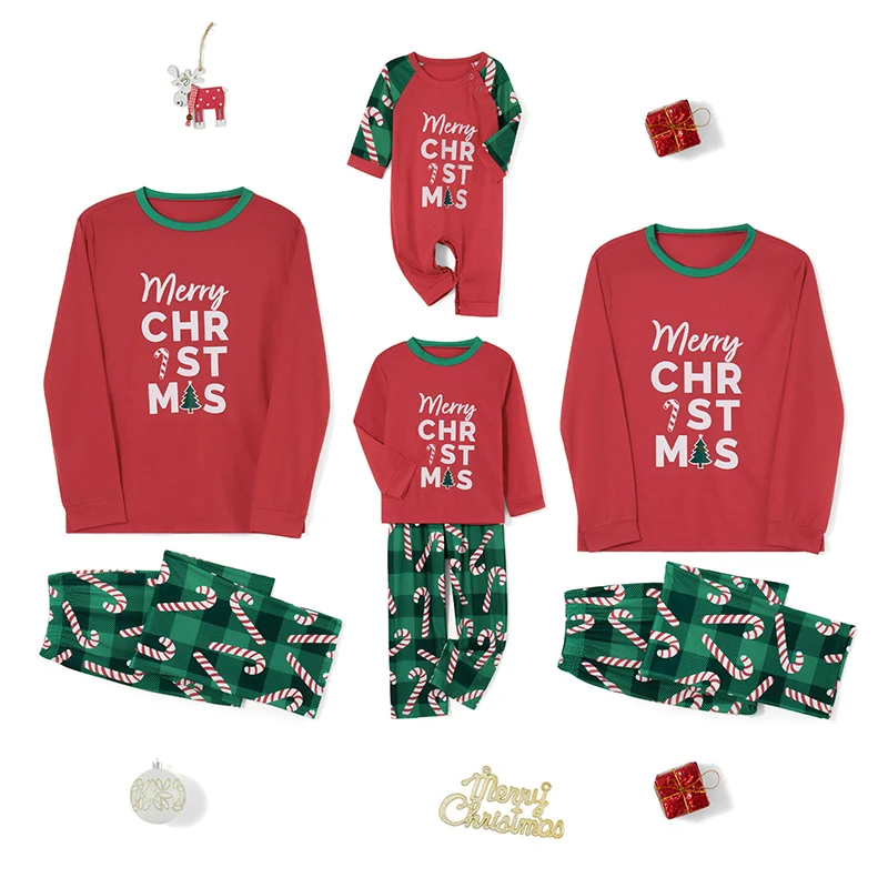 

Christmas Family Matching Pajamas Set Festive Letter Print Tops and Cartoon Pattern Trousers Sleepwear Outfits for the Holidays