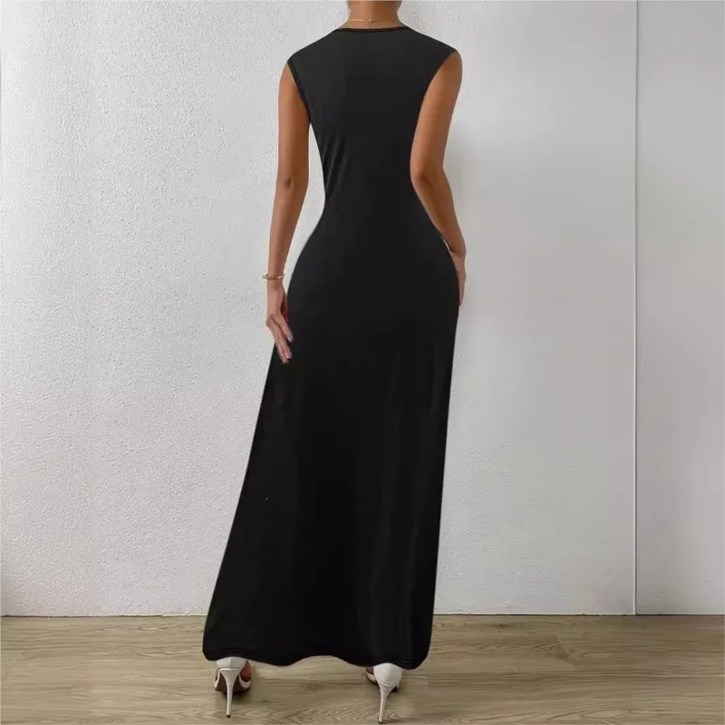 Robe maxi à manches longues et col rond pour femmes, robe d'été à nœud monochrome, robes transportées, vêtements d'invité de mariage élégants, 2024 mn