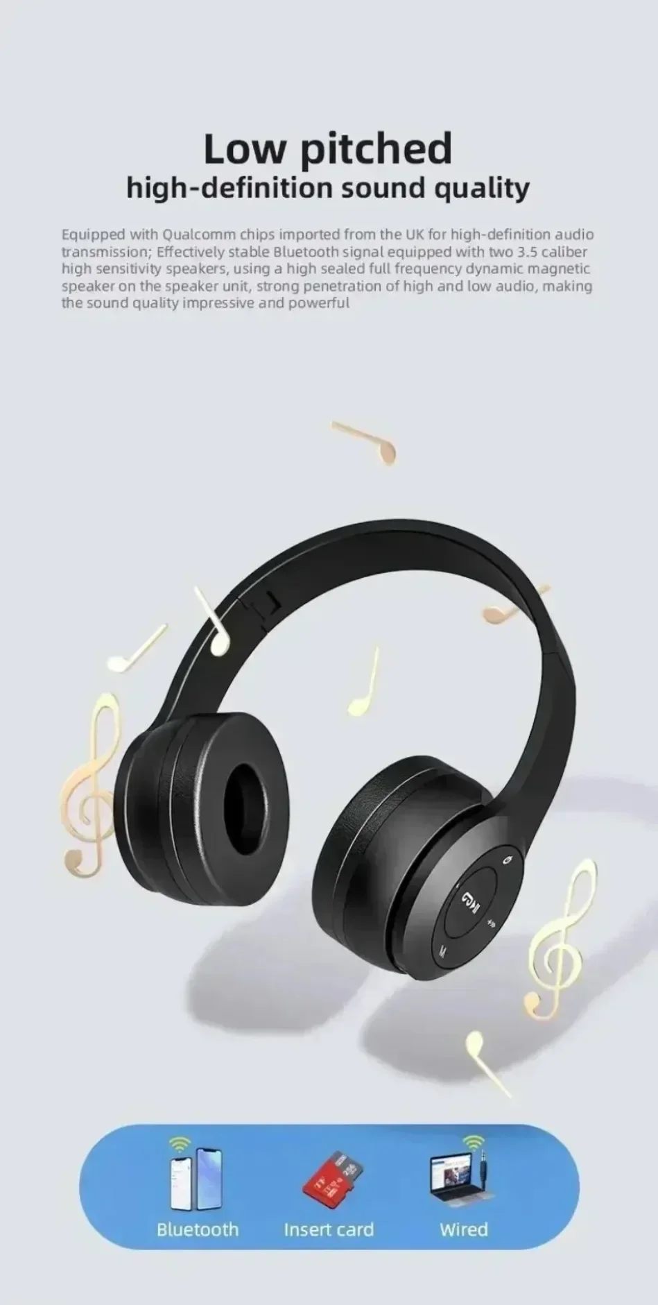Faltbare Kabellose Bluetooth-Kopfhörer 5.0 Tragbares HiFi-Sound-Over-Ear-Headset für Sport, Reisen, Alltag, Gaming und Musikwiedergabe – Detail 3