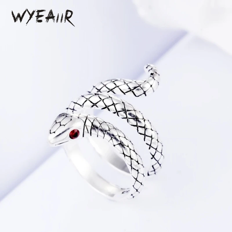 WYEAIIR 925 Sterling Silver Retro Thai Silver Cobra Multi-layer Resizable Opening Ring For Women Luxury Jewelry