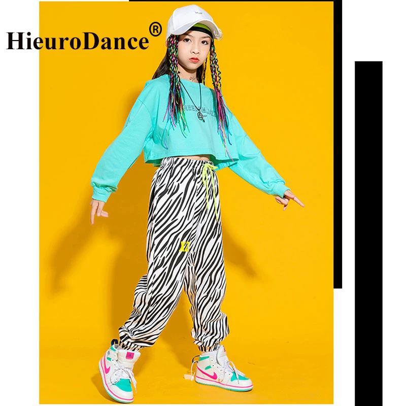 Zebra Streifen Hip Hop Mädchen Kinder Crop Top Jogger Street Dance Kleidung Set Kinder Jazz Streetwear Mädchen Bühne Kostüme für Jungen