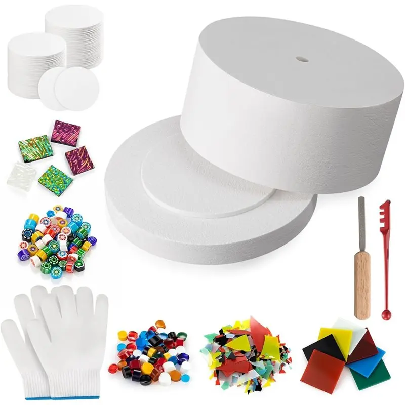 

AB34-15 Pieces Large Microwave Kiln Kit For Glass Fusing And 50 Sheets Kiln DIY Fusing Glass Jewelry Set Making Jewelry Tools