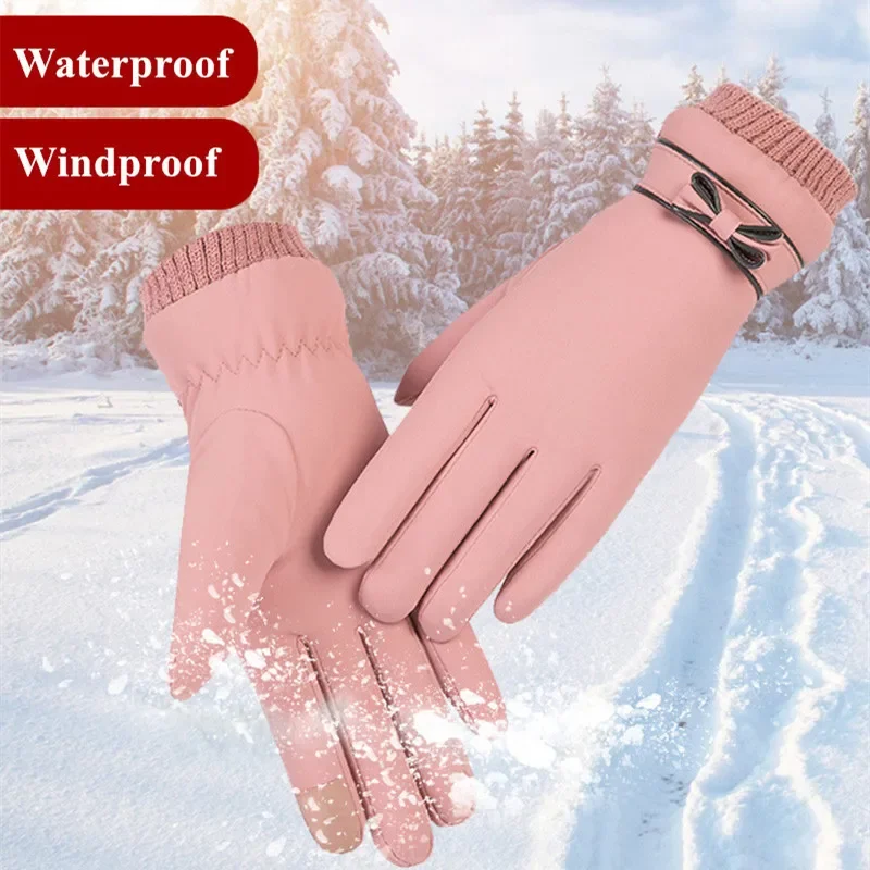 

Winter Women Gloves Hand Warmer Thermal Fleece Lined Guantes Full Finger Ladies Mitten Touchscreen Waterproof Bike Cycling Glove