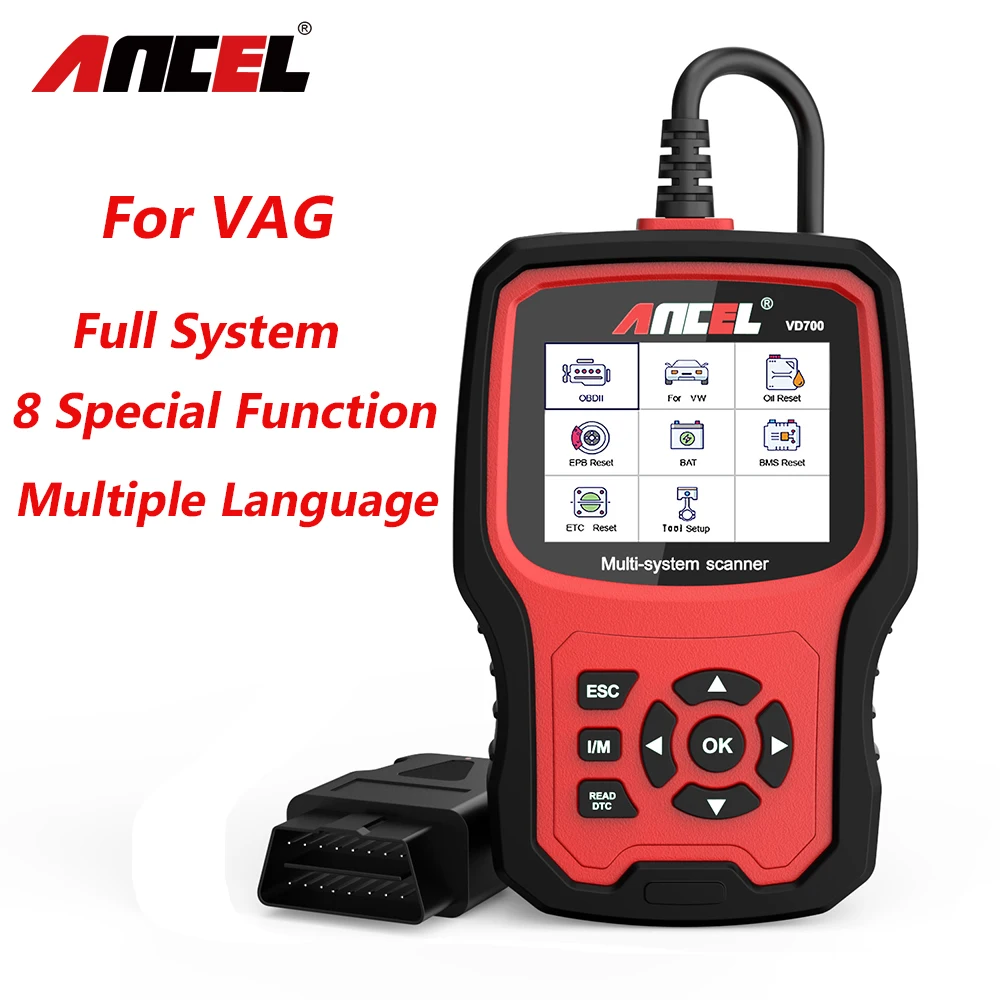 Ancel VD700 OBD2 Code Reader Full System Diagnostic Tools  Airbag ABS Oil TPMS Reset Automotive Scanner