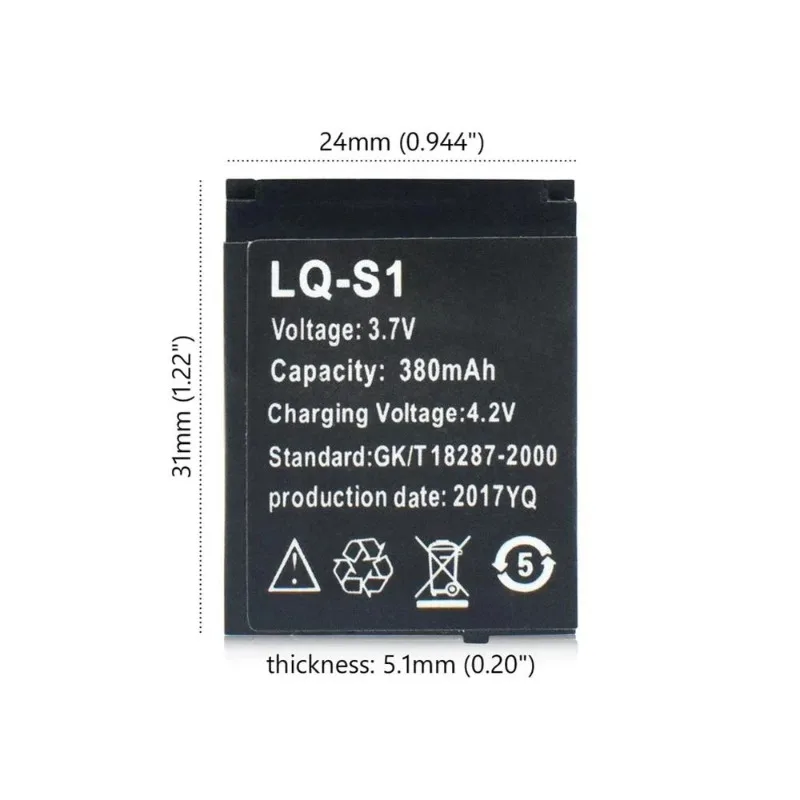 2-5PCS Alternative battery LQ-S1 3.7V 380mAh for QW09 2023 H20 smartwatch with rechargeable lithium-ion battery