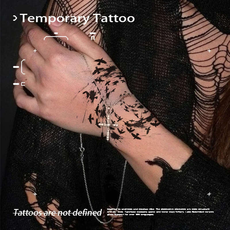 

Dark Gothic Crow Herbal Juice Tattoo Sticker Sexy Hot Girl Temporary Tattoo Arm Waterproof Fake Tattoo Halloween Party Gift Y2K