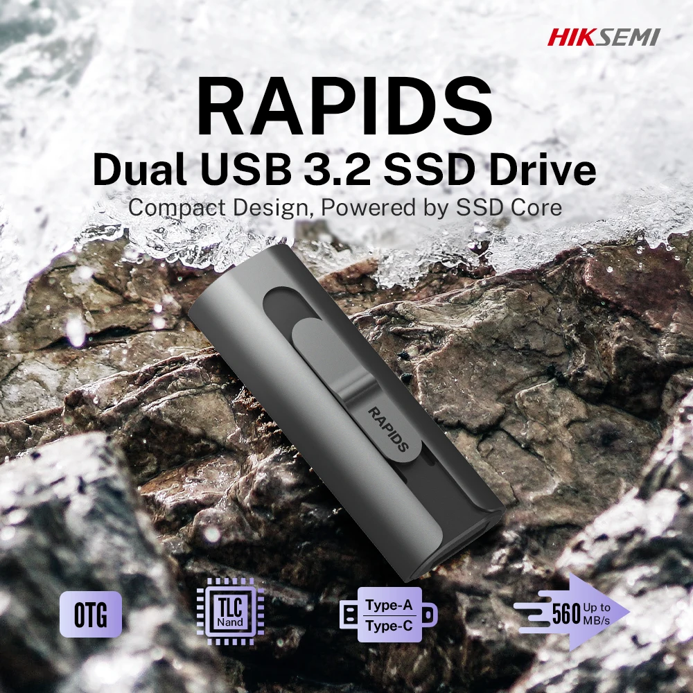 HIKSEMI Rapids 듀얼 USB 플래시 드라이브, 모바일 노트북 PC용 고속 솔리드 스테이트, C타입 OTG, 128GB, 256GB, 1TB, 512GB, USB3.2