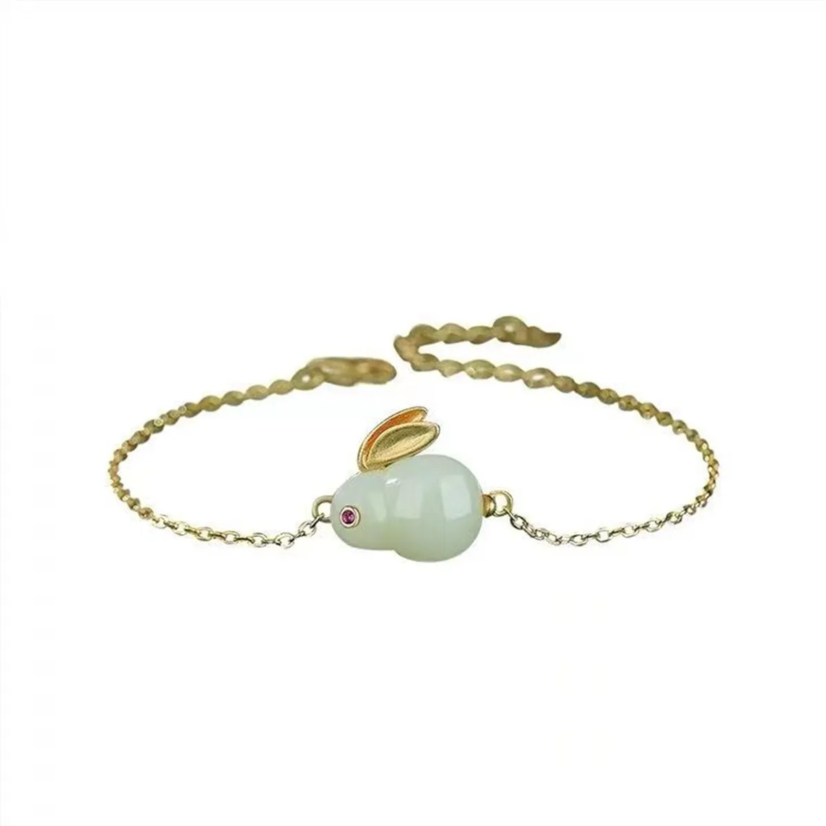 China Rabbit Bracelet Girl Retro Ins Elegant Niche Bracelet Beaded Femme Cute Imitation Hetian Jade Chain Bracelet Gifts Jewelry