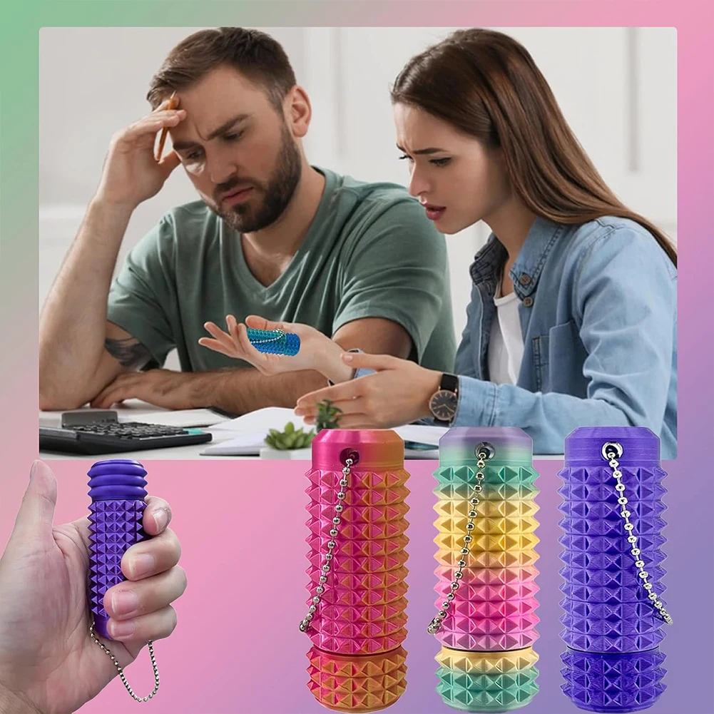 Spiky Grippie Stim Keychain 3D Printed Fidget Keychain Roller Spiky Grippie Stim Keyring for Adults & Teens Stress Relief