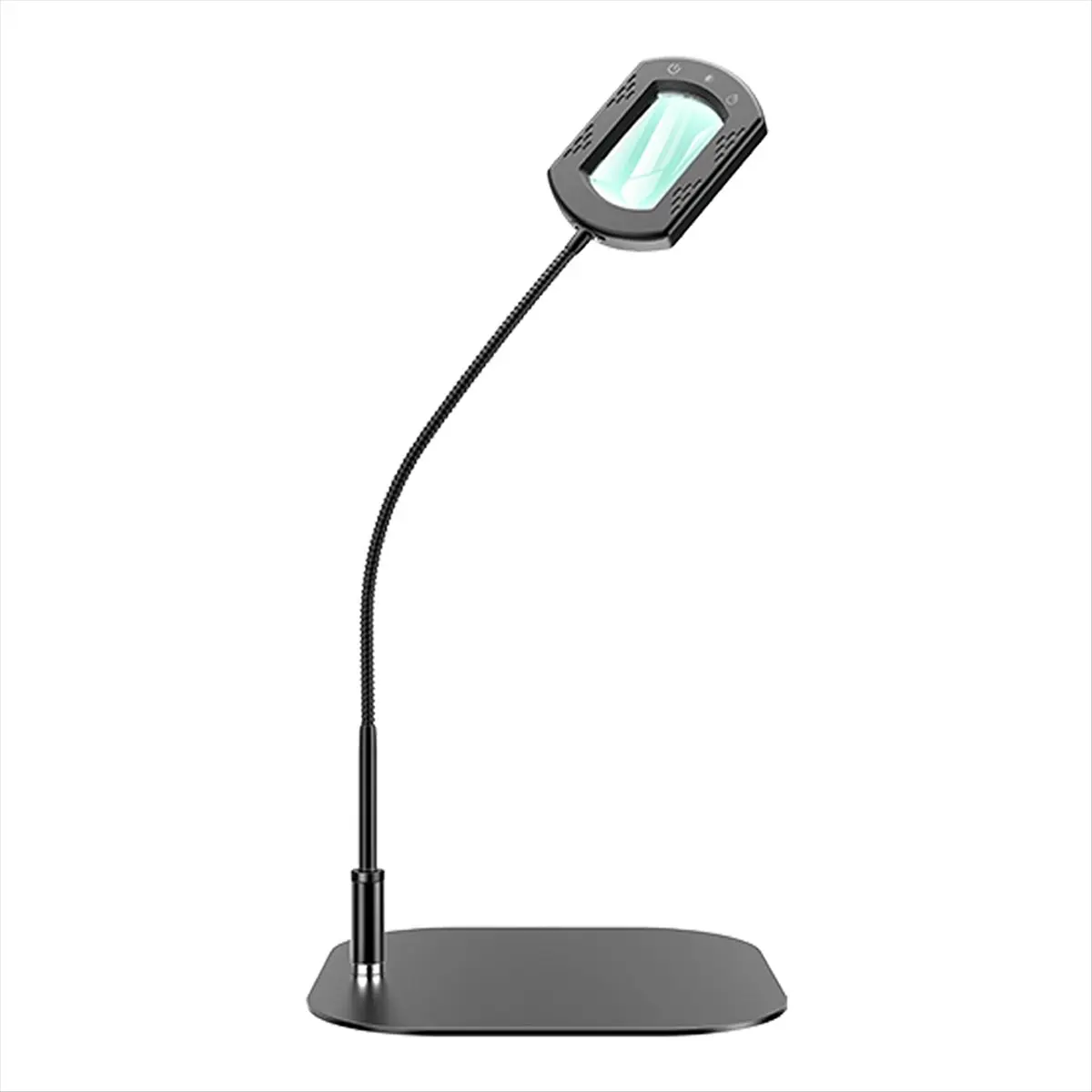 AA19 10X Rectangle Magnifying Glass with Light and Stand, Flexible Gooseneck LED Lighted Desk Lamp, 5 Color Modes