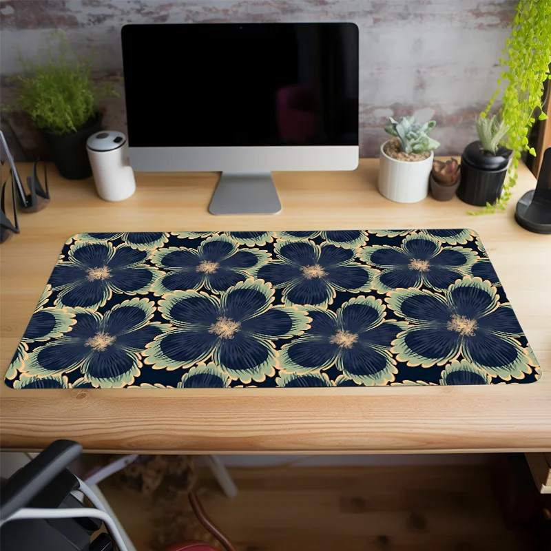 Navy Blue Floral Mouse Pad Classic Floral Desk Mat Desk Accessories for Office Natural Rubber Stitched Edge Gift for Women