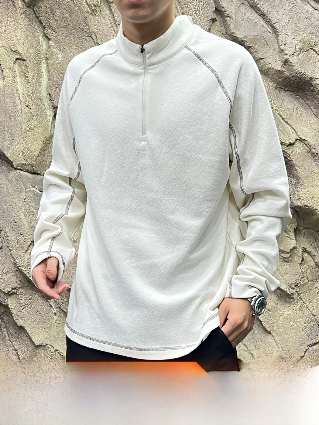 High-End Lightweight Double-Sided Wool Silk T-Shirt Hoodie Half-Zip Men's Casual Fashion Autumn Winter Base Layer Top