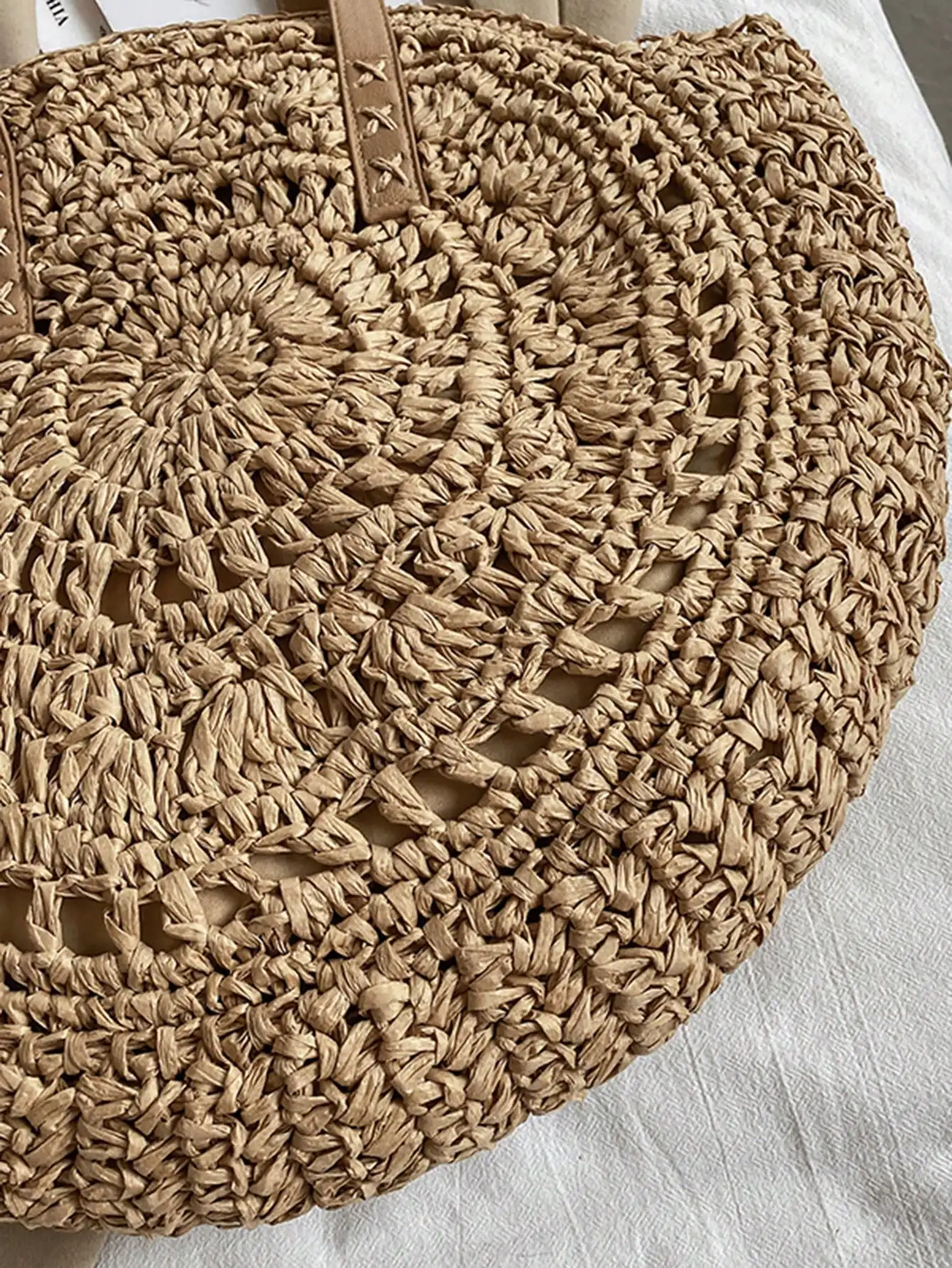 حقيبة يد نسائية دائرية منسوجة ذات سعة كبيرة - تصميم مجوف، مادة خوص، شاطئ/صيفي عصري ضروري لـ #5