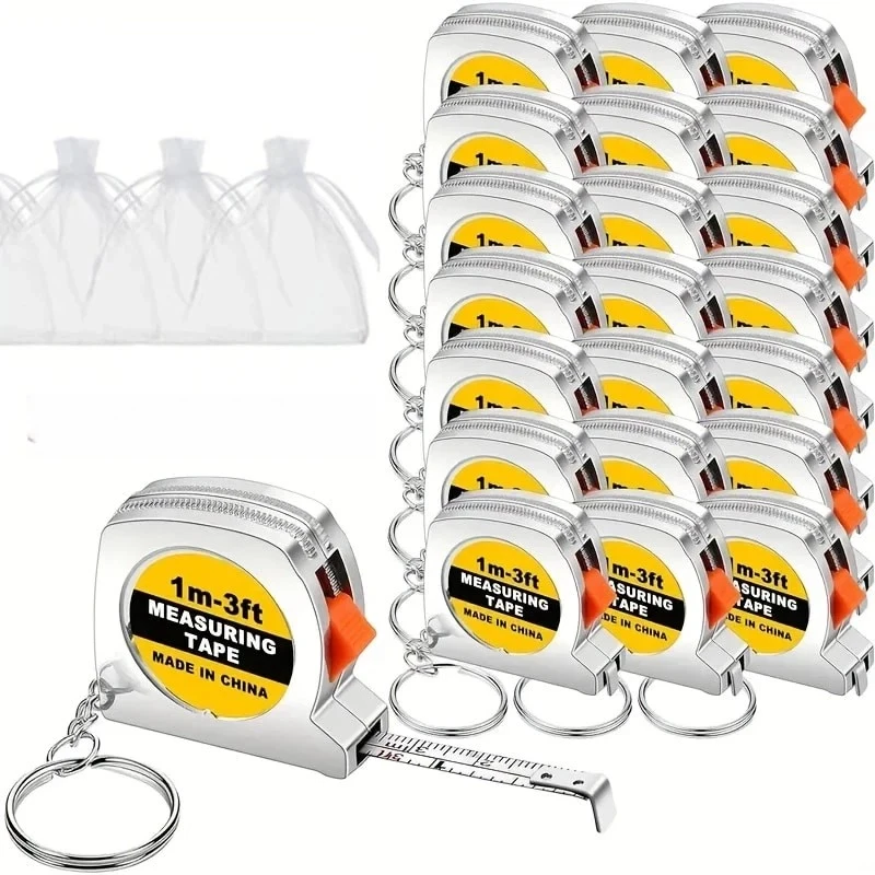 20pcs Mini 1.5 Inch Tape Measure Keychains, 10 Keychains and 10 Gauze Bags - Durable Metal, Suitable for Daily Use and Party Gif