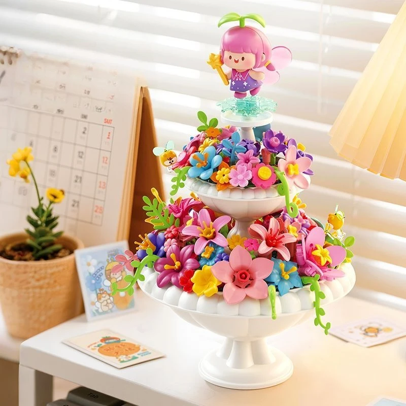 NEW Kawaii Cute Doll Huayang Wishing Pool Building Blocks Small Particles Building Patchwork Toy Desktop Model Ornaments Gifts