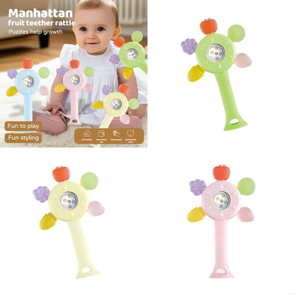 54DF Multiuse Sensory Developmental Toy For Infant Chewable Teether Toy With Sound Exploration and Soft Color Fruit Cognitive