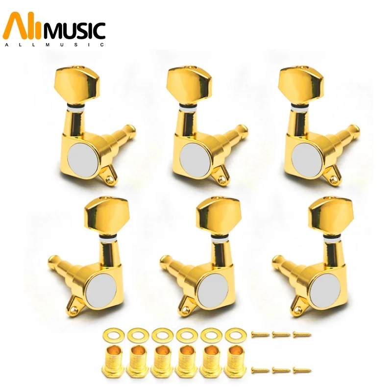 6pcs Small Square Buttons Sealed Gear String Tuning Pegs Tuners Machine Heads for Guitar with Chrome/Black/Gold