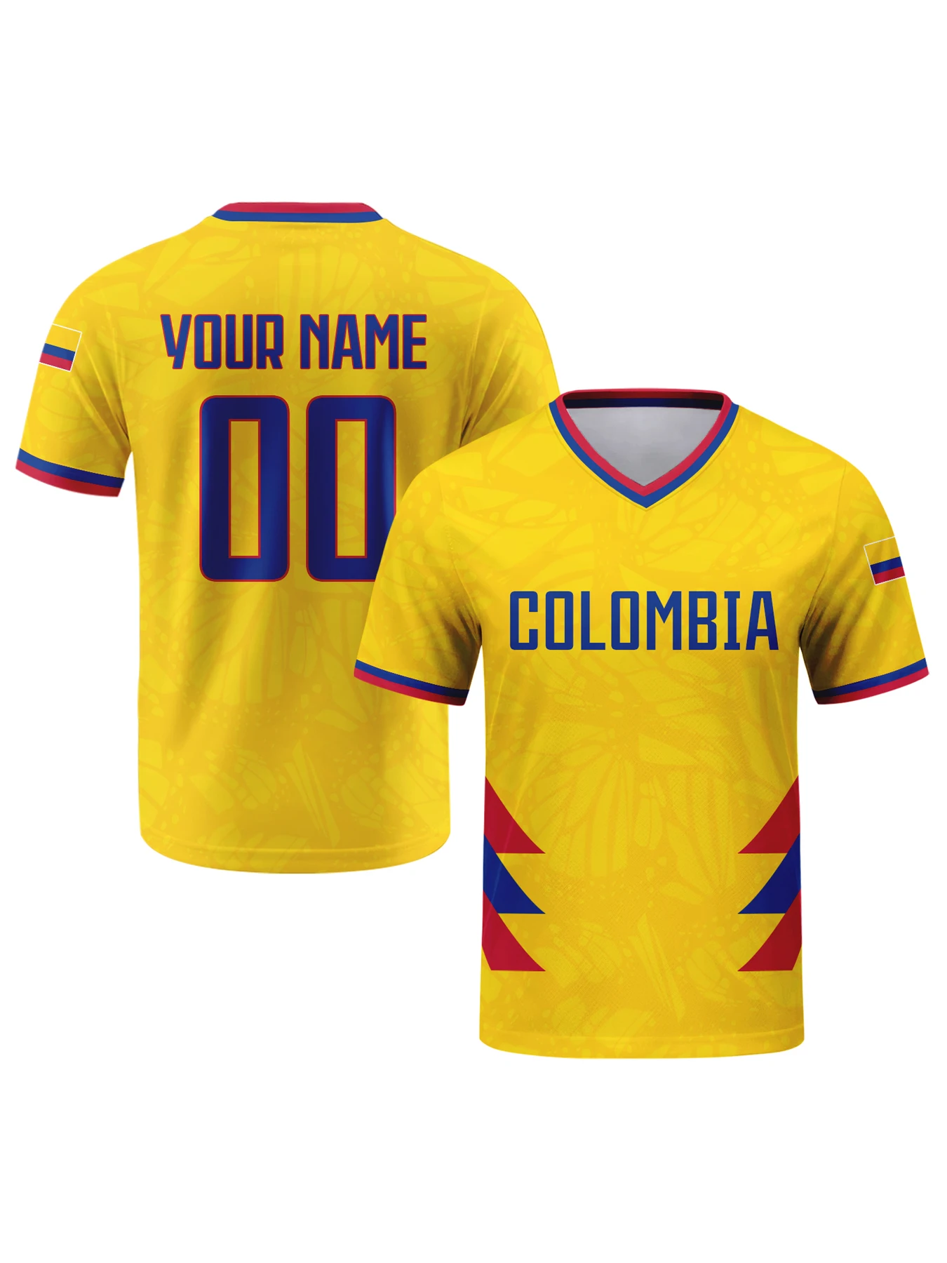 

Custom Colombia Soccer Jersey Personalized Name Number Breathable V-neck Football National Team Shirt for Men Youth Women