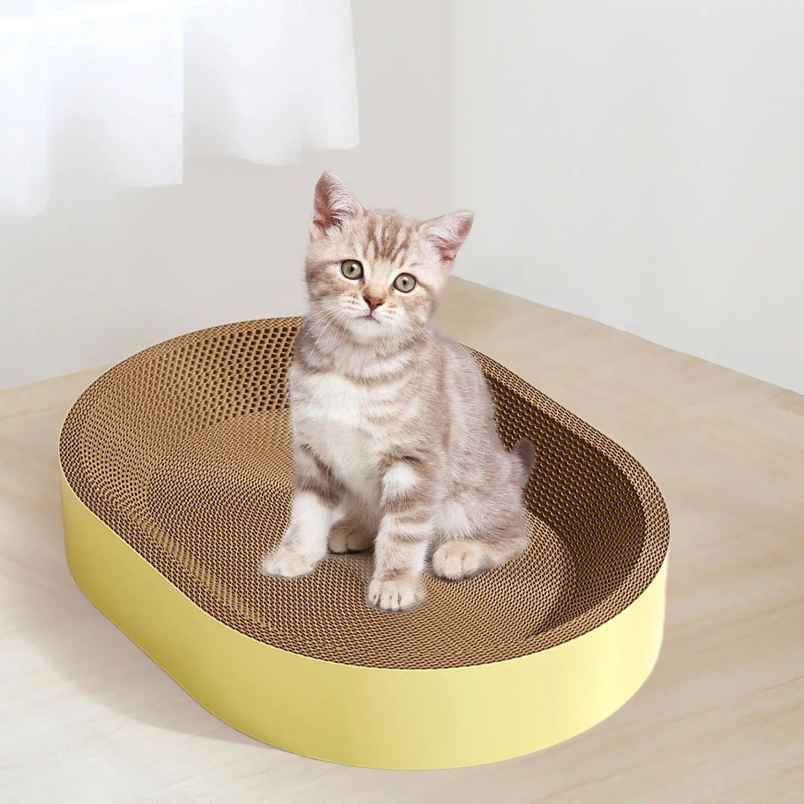 Oval Cardboard Cat Scratcher Bed Scratching Board Furniture Protector Playing Grinding Claw Couch Rest Scratch Pad Nest