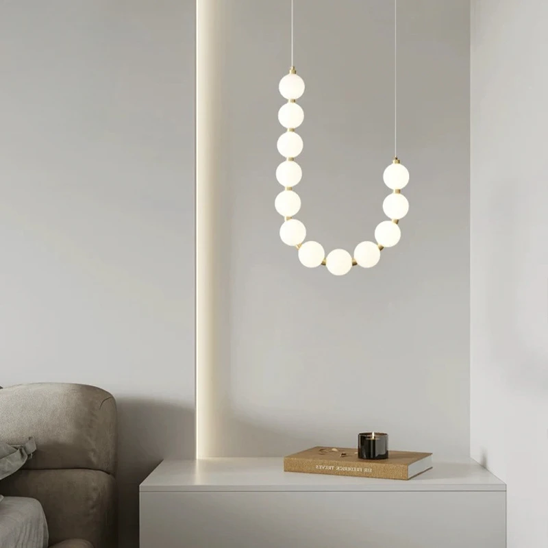 French Magic Bean Led Pendant Lamp Pearl Necklace Guest Restaurant Chandelier Lights Duplex Stairwell