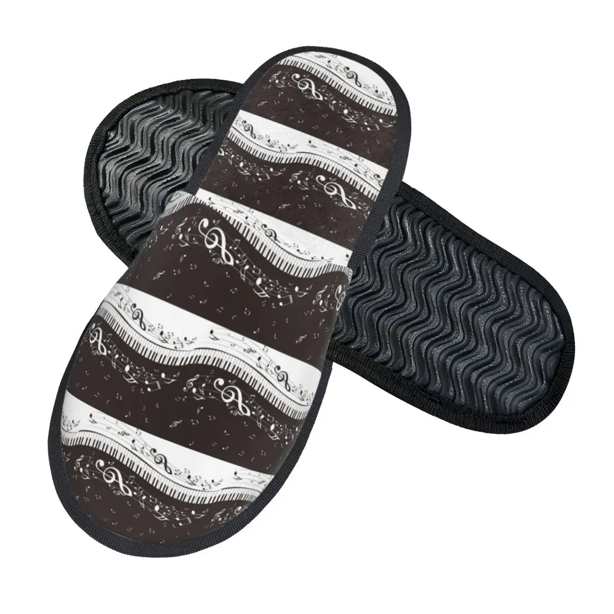 Custom Golden Musical Notes Piano Keyboard Slippers Memory Foam Warm Soft Women House Slipper Bedroom Cozy Shoes