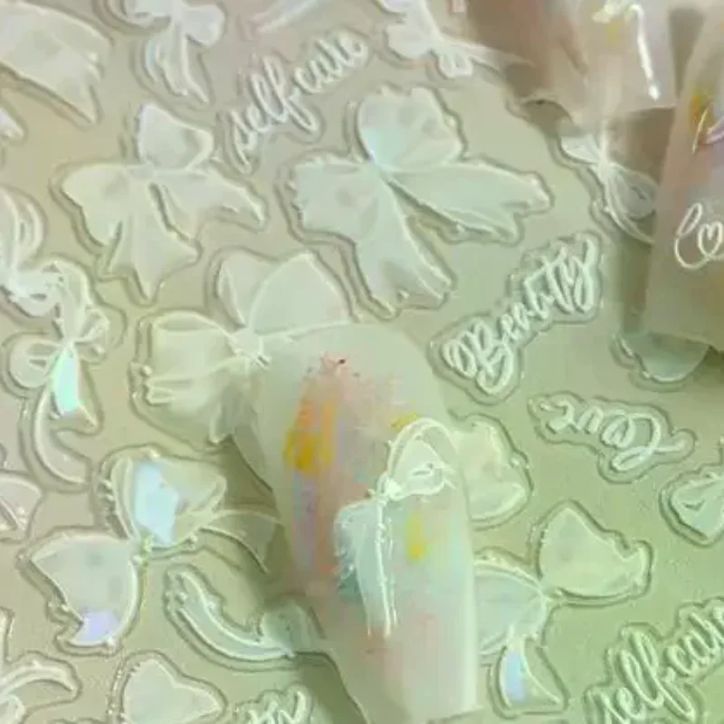 【Y】Shiny Bowknot Ribbon Knot Tie Knot Dreamy Fantasy Bright Chic Beauty Self Adhesive 5D Nail Art Sticker Manicure Decal