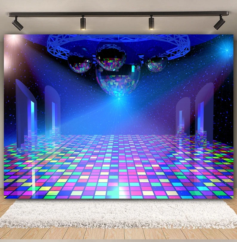 Disco Stage Photography Backdrop 80's 90's Hip Hop Music Dance Neon Disco Shiny Spotlight Adult Party Photo Background CV-01
